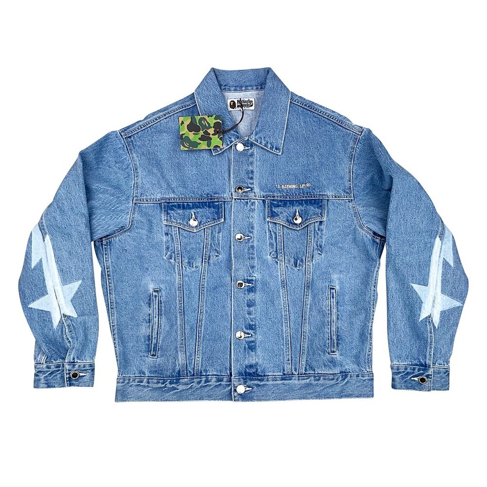 BAPE Metal Logo Pin Denim Jacket Light Indigo | A Bathing Ape